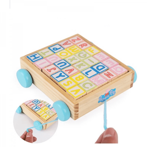 Wooden abc blocks with wagon