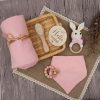 baby pink gift box with muslin towel