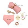 Baby girl gift set box including bib rattle teether and milestone