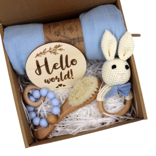 Newborn gift set box with rattle bunny