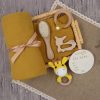 Gift set box for baby with teether rattle toy and hairbrush