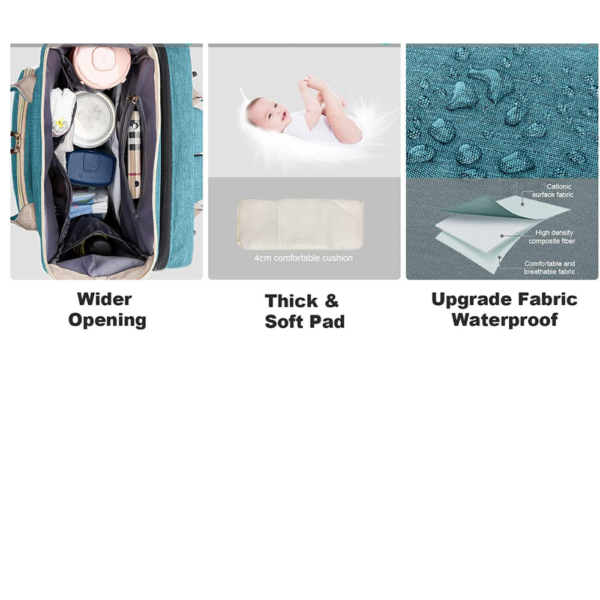 Convertible nappy bag bassinet material
