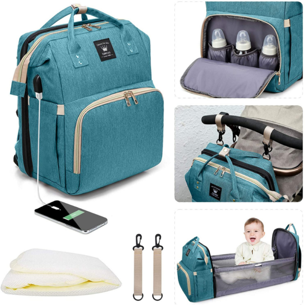 Baby nappy bag with bassinet crib inbuilt mosquito net